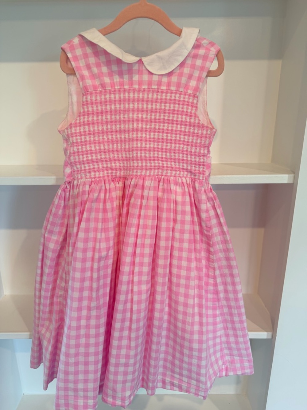 Janie and Jack Pink Gingham Dress with White Peter Pan Collar